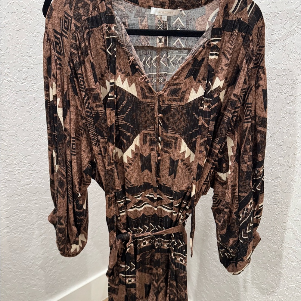 Olivaceous Brown Geometric Jumpsuit